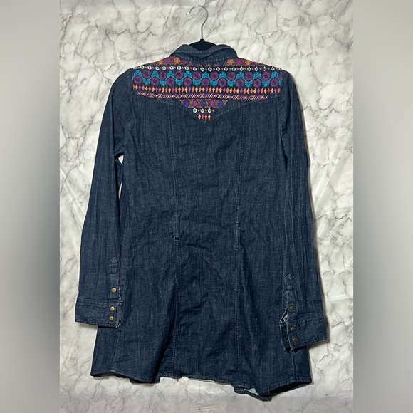 Stetson Denim Embroidered Button Snap Mid Blue Dress with Belt Loops S - Picture 2 of 3